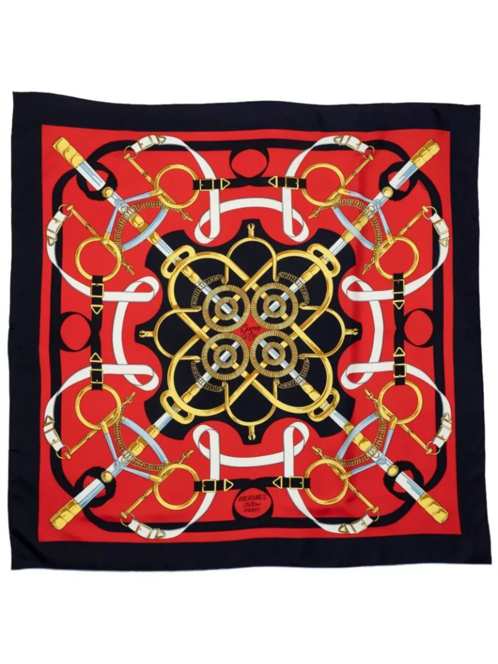 Hermes Scarf Red Navy Yellow Silk
